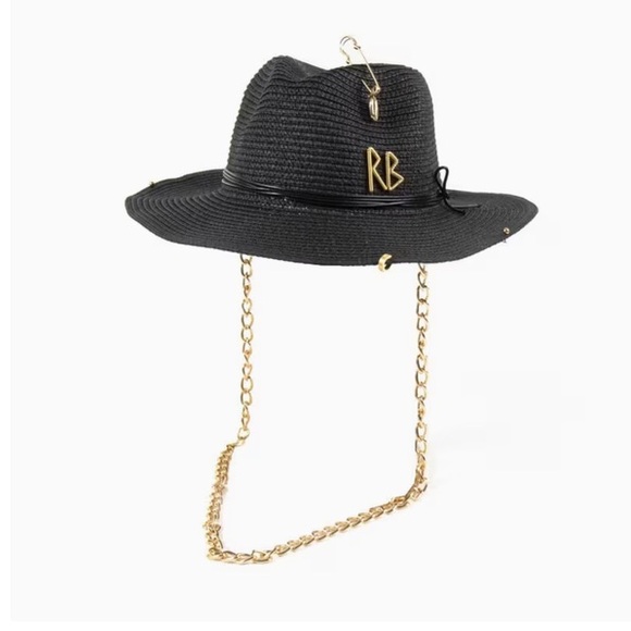 Accessories - NEW LIKE RUSLIN BAGINSKI Black Wide Brim Fedora Hat with Gold Chain D
